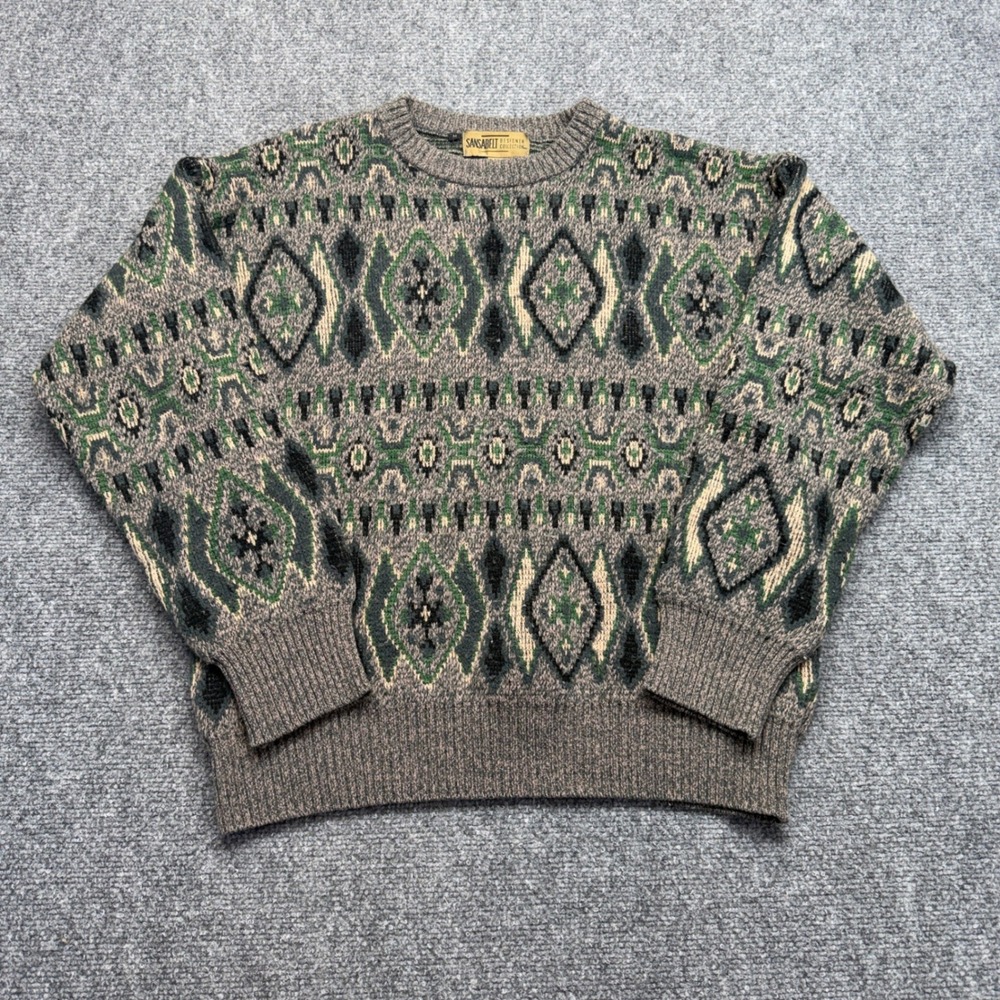 Vintage‎ Sansabelt Designer Mens Wool Blend Geometric Fair Isle Sweater size M